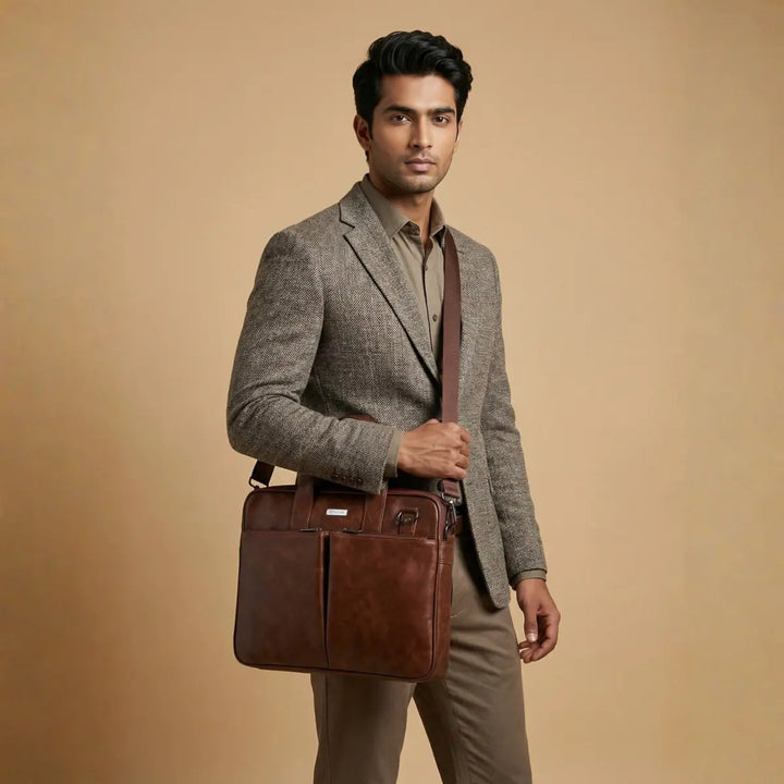 Timeless Monarch Laptop Messenger Bag - Coffee Brown