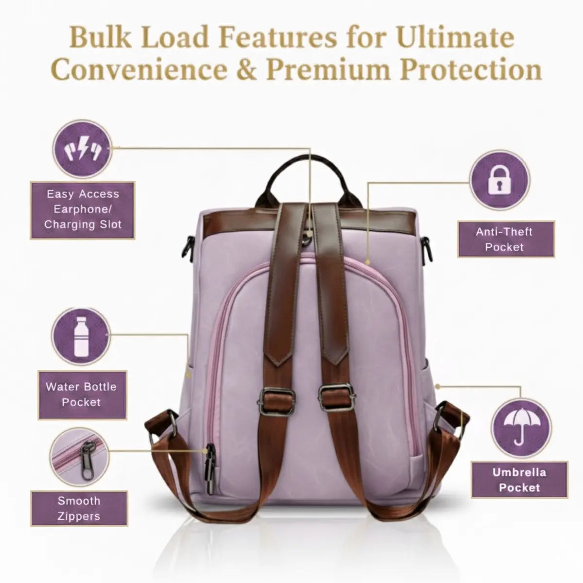 Timeless Aura Women Backpack Handbag - Lavender