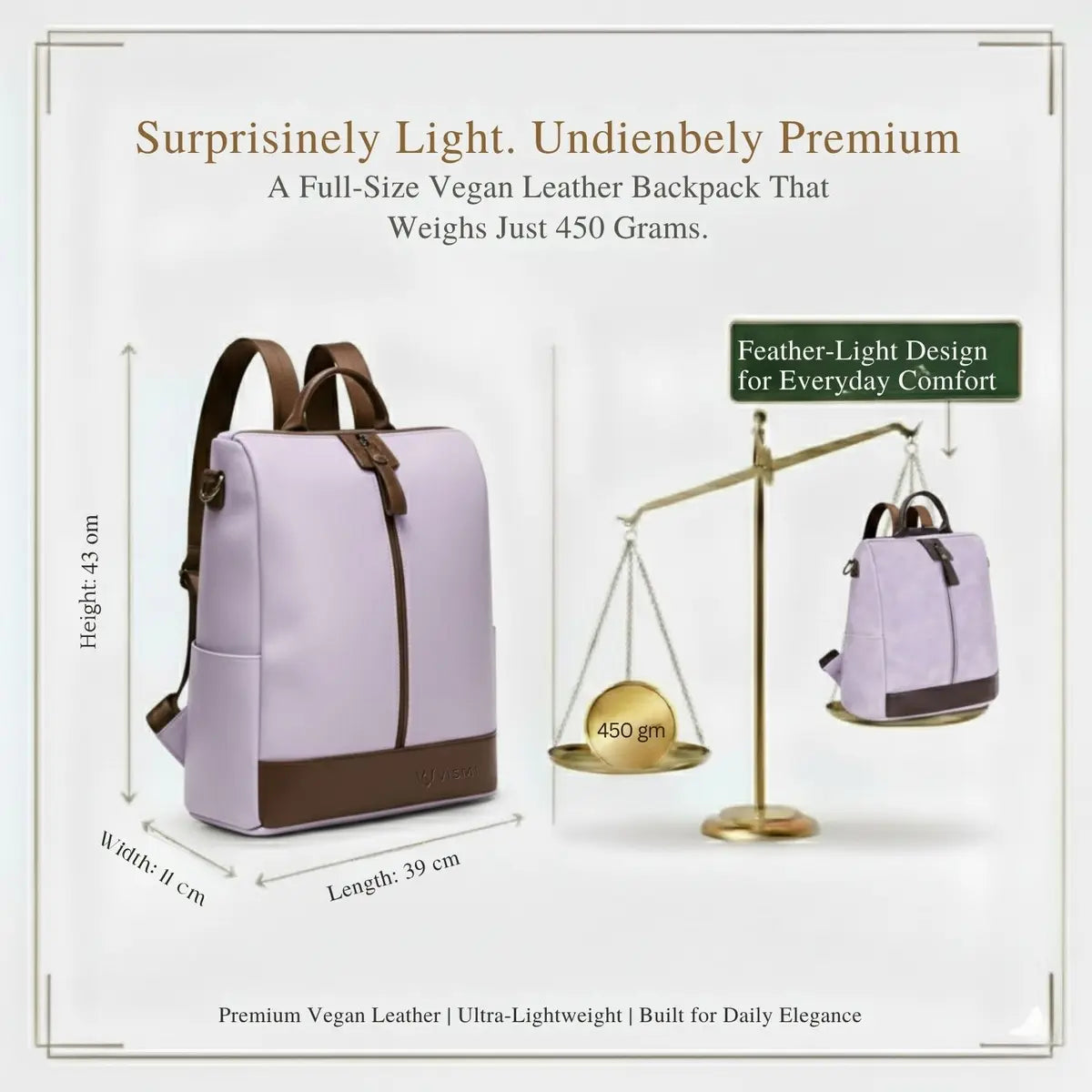Timeless Aura Women Backpack Handbag - Lavender