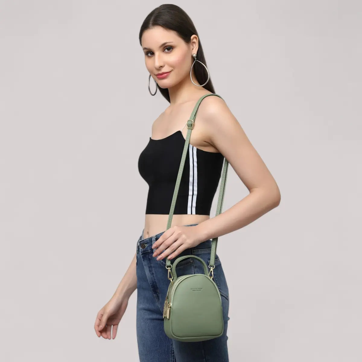 Stylish Sling Crossbody Handbag- Olive Green