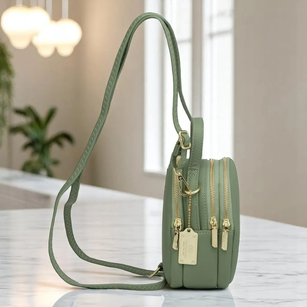 Stylish Sling Crossbody Handbag- Olive Green