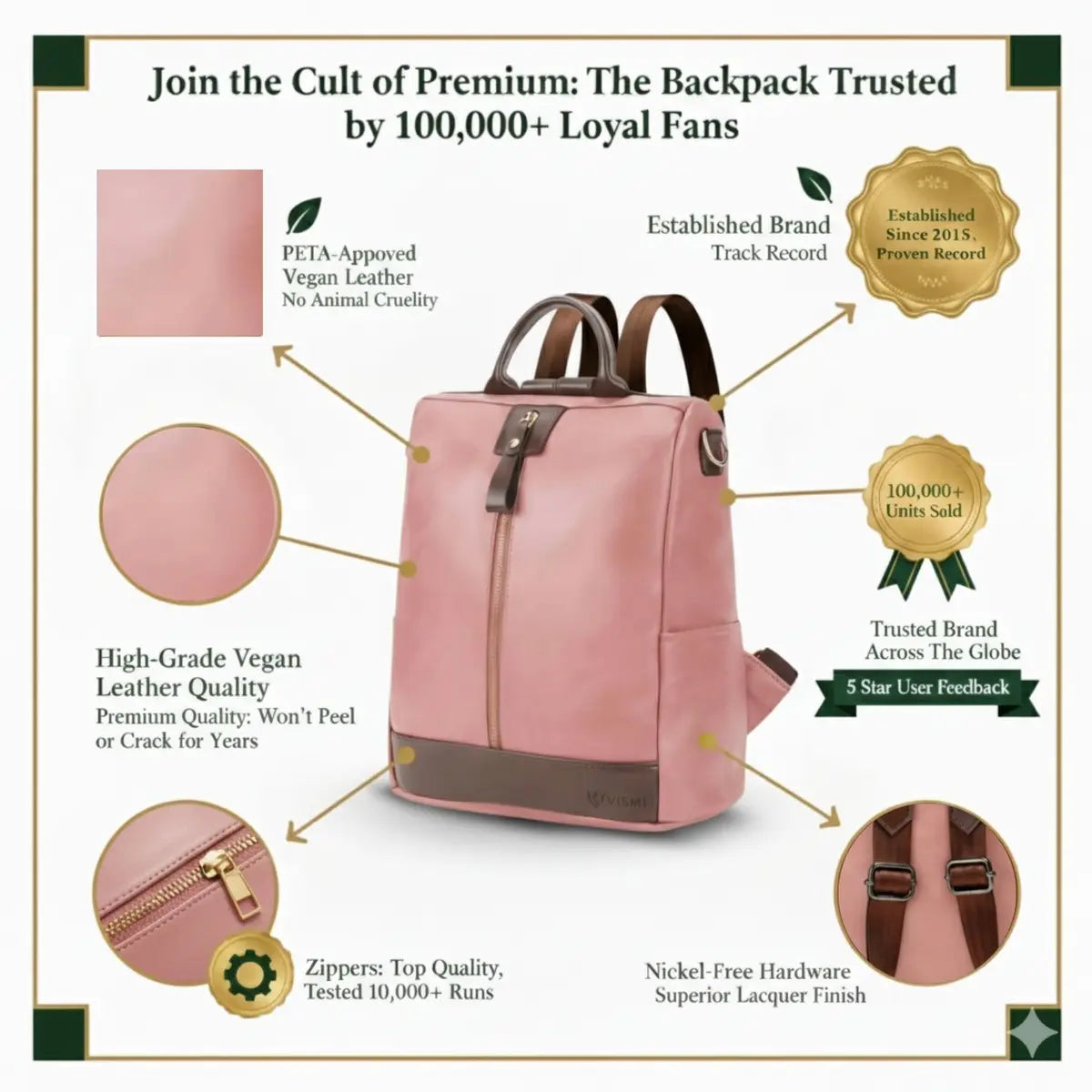 Timeless Aura Women Backpack Handbag - Blush Pink