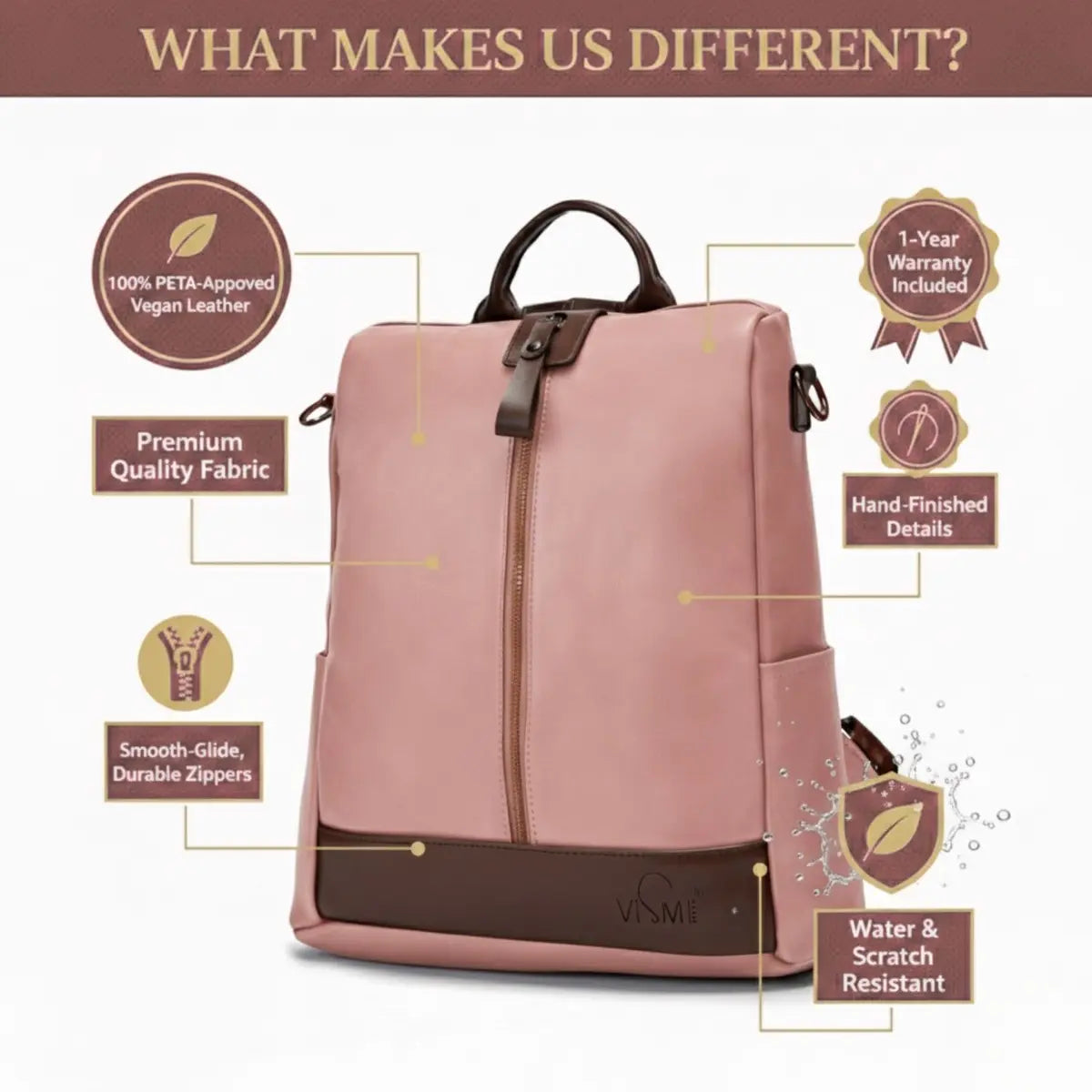 Timeless Aura Women Backpack Handbag - Blush Pink