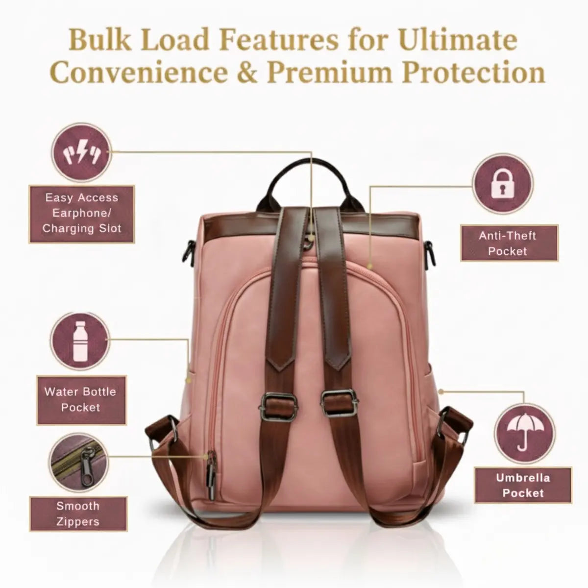 Timeless Aura Women Backpack Handbag - Blush Pink