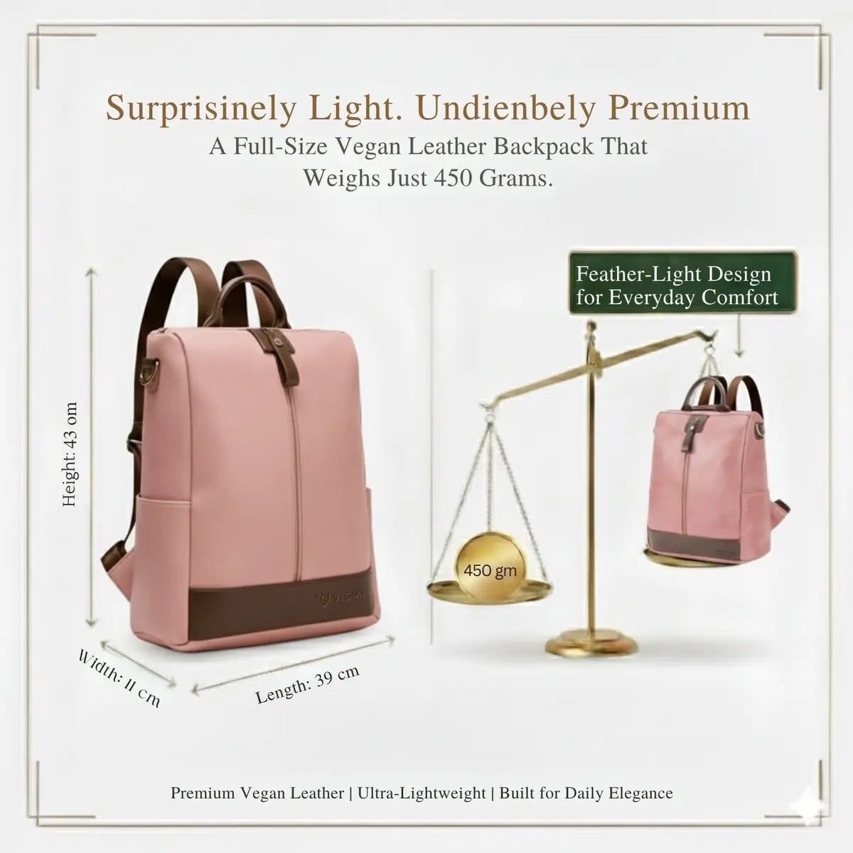 Timeless Aura Women Backpack Handbag - Blush Pink