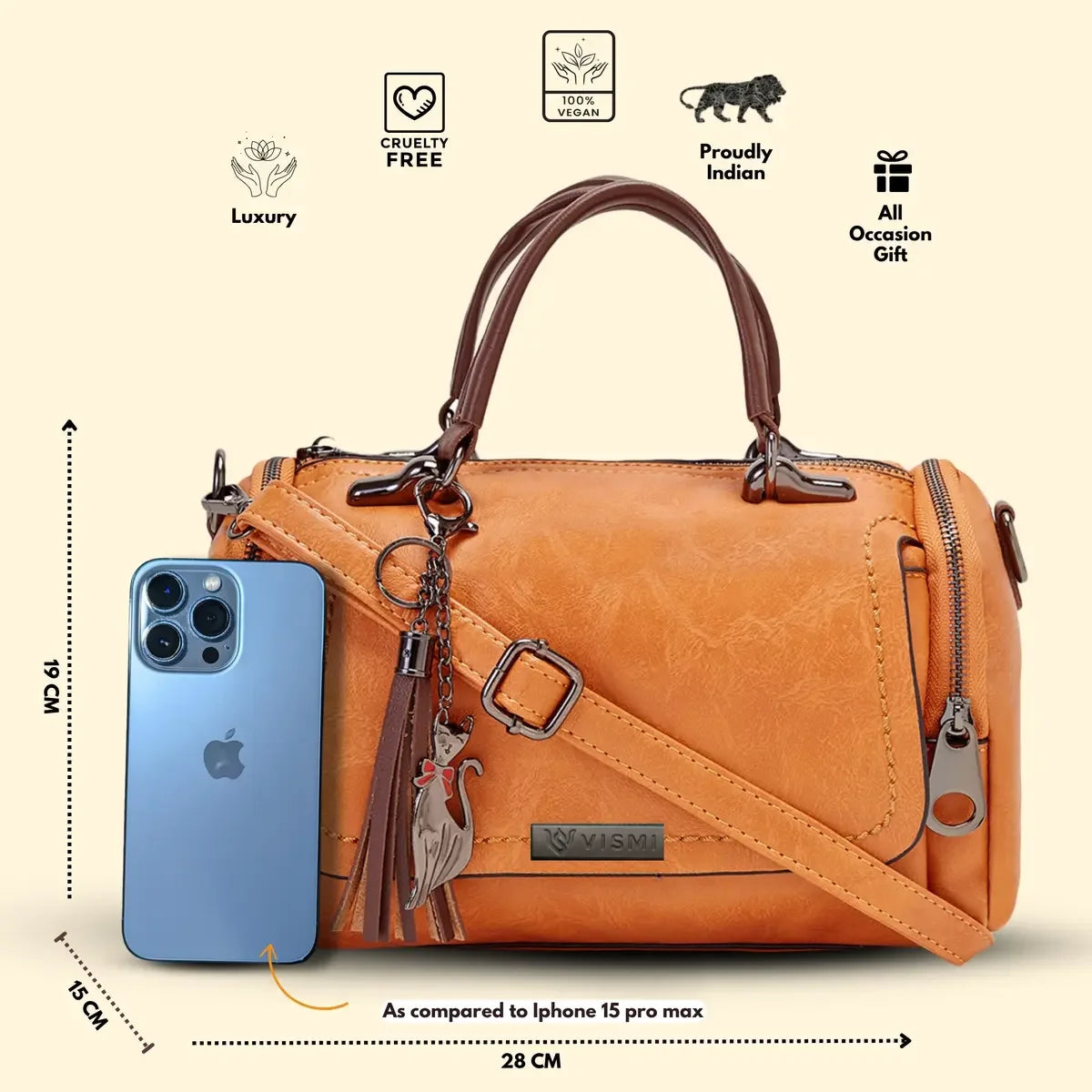 Timeless Mystique Satchel Handbag Tan Top Handle and Strap