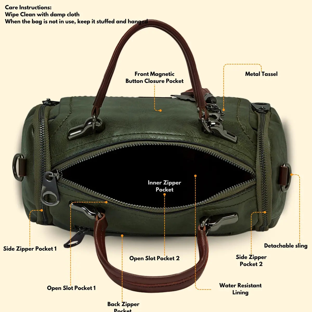 Timeless Mystique Satchel Handbag - Olive Green