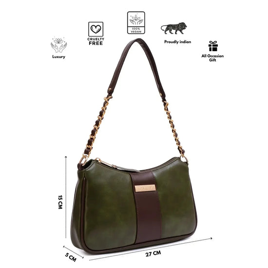Timeless-Glam-Evening-Bag-Olive-Green-Side-Profile-and-Details