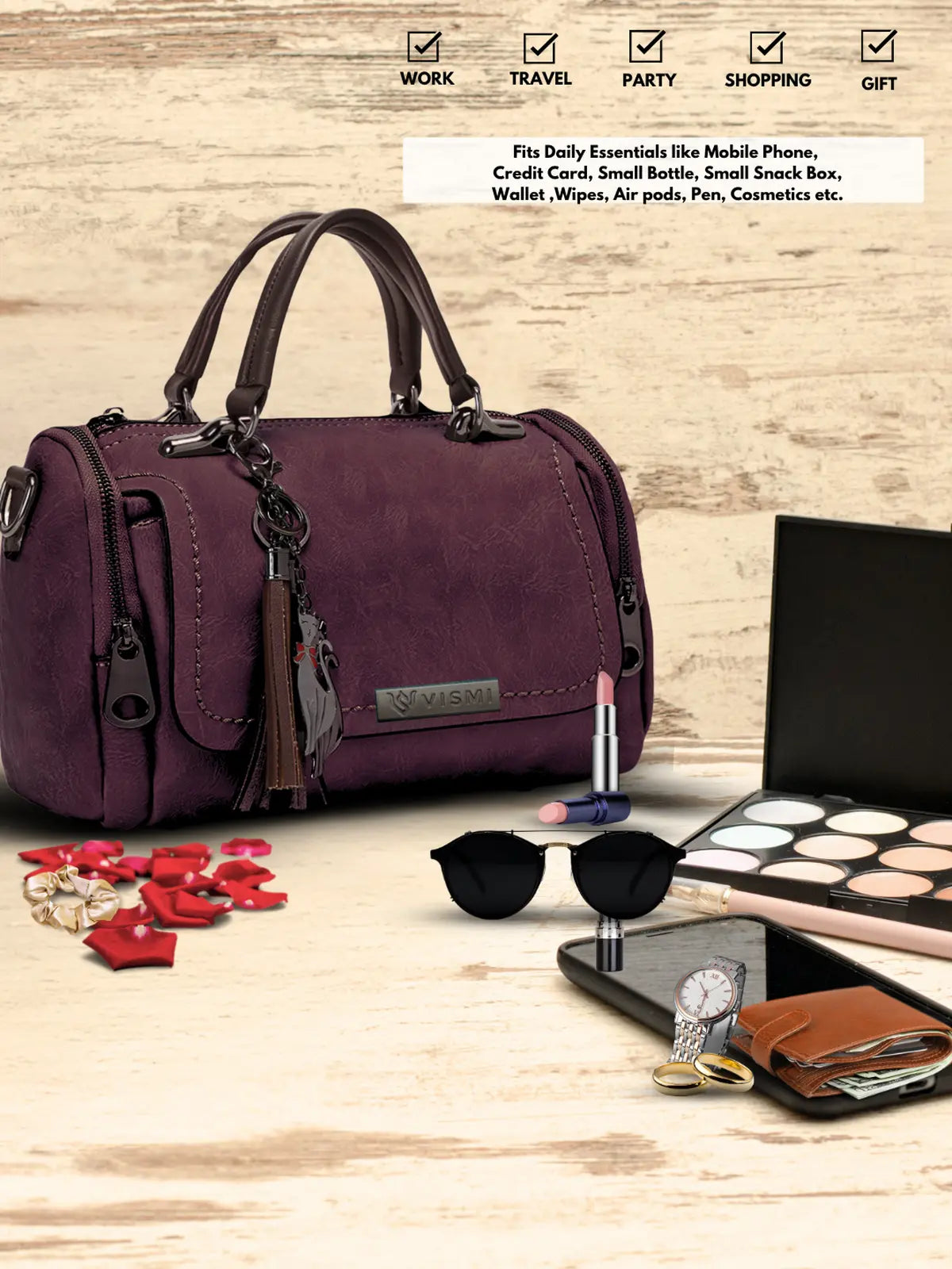 Timeless Mystique Satchel Handbag - Wine