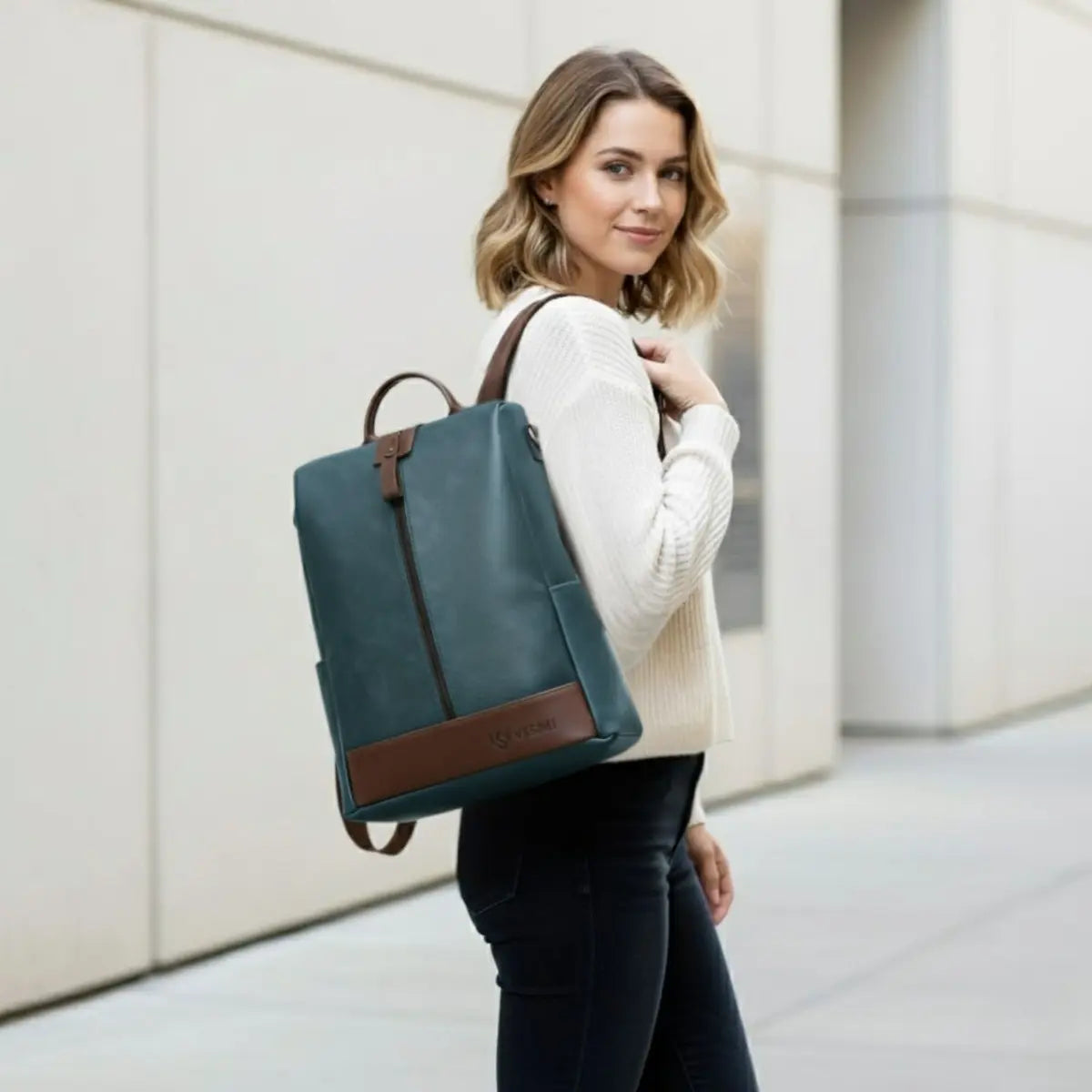 Timeless Aura Women Backpack Handbag - Teal Blue