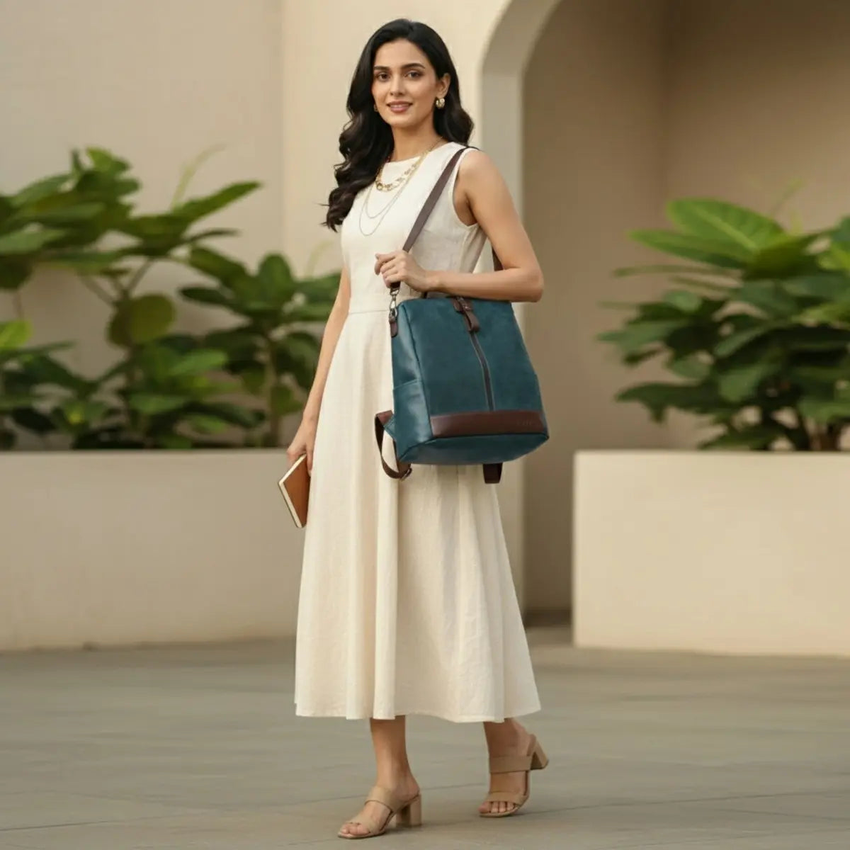 Timeless Aura Women Backpack Handbag - Teal Blue