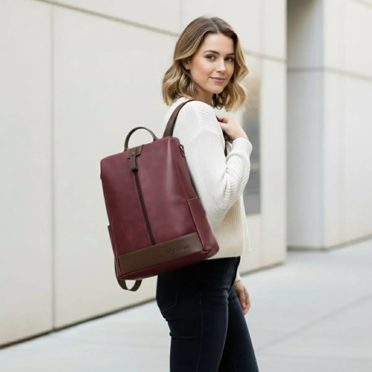 Timeless Aura Women Backpack Handbag - Wine