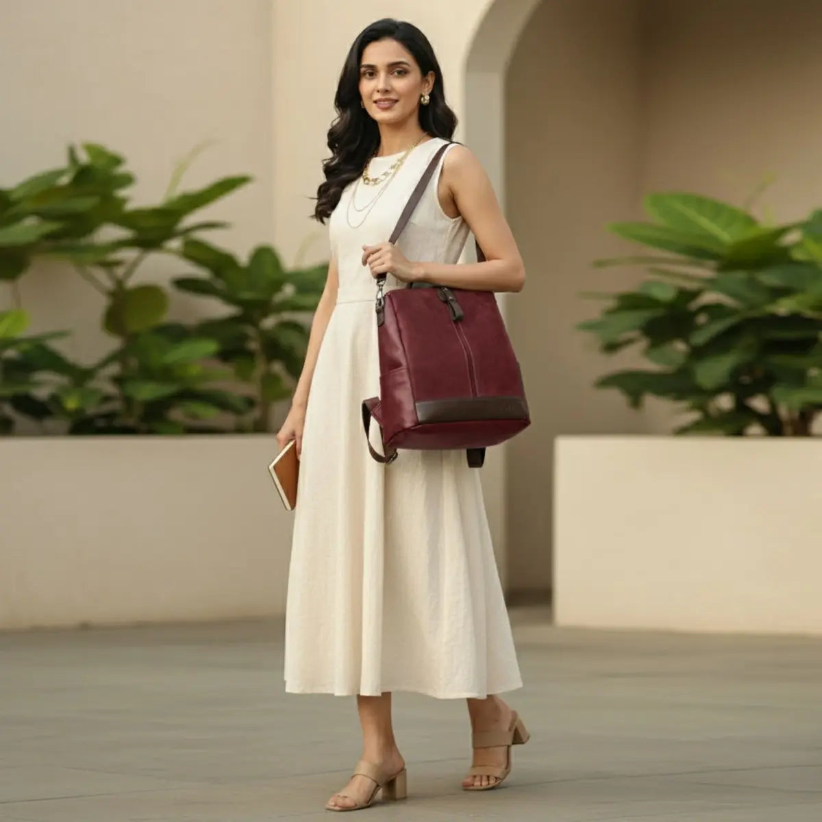 Timeless Aura Women Backpack Handbag - Wine