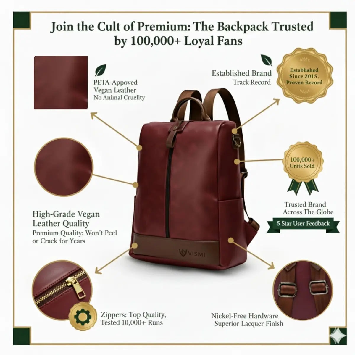 Timeless Aura Women Backpack Handbag - Wine