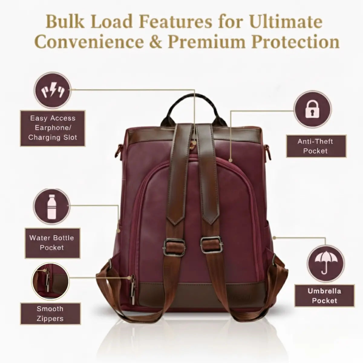 Timeless Aura Women Backpack Handbag - Wine