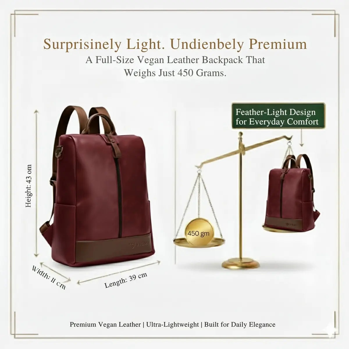 Timeless Aura Women Backpack Handbag - Wine