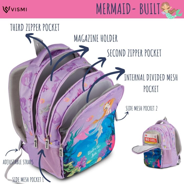 Customized Mermaid Big School Bags Backpacks for 5 to 9 Years Kids Boys Girls Gifts 16 inches