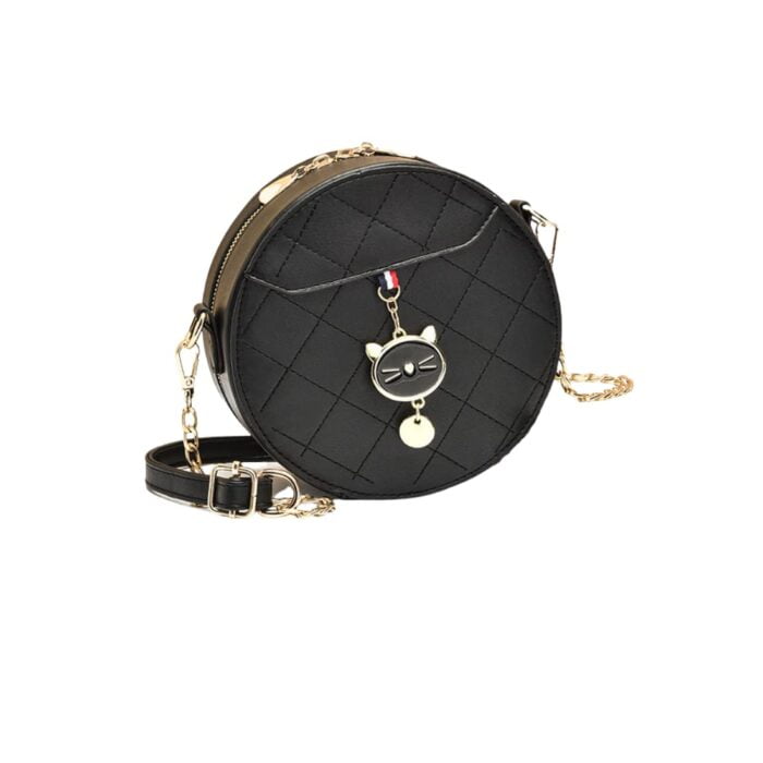 Vegan Leather Round Cat Sling Bag for Women and Girls