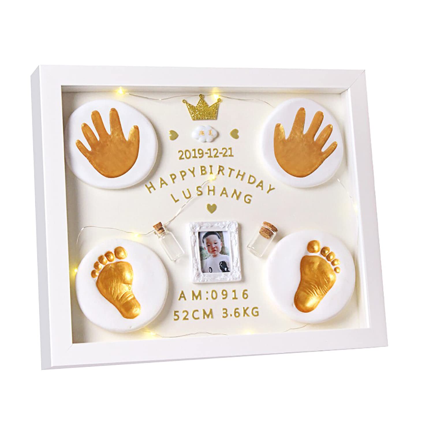 Baby Handprint and Footprint Kit in Elegant White Natural Wood